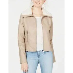 Coffee Shop New York Jacket Faux Leather & Fur Collar X-Large Wild Taupe NWT